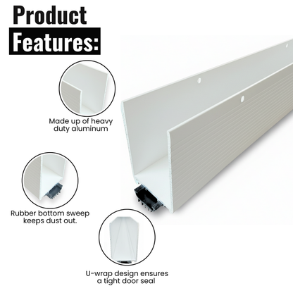 48 In White Aluminum U-Shaped Storm Door Bottom Sweep with Rubber Seal