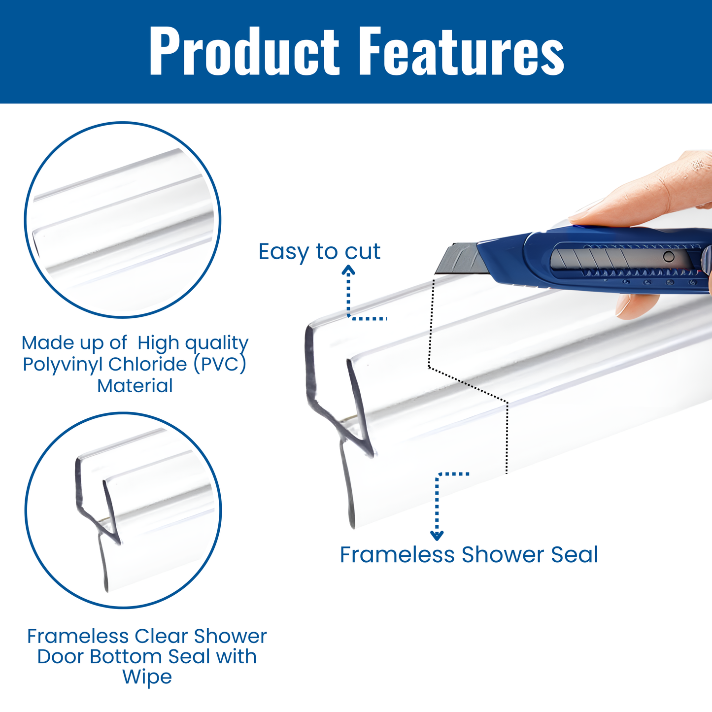 KC Hardware 36 Inch Frameless Clear Shower Door Bottom Seal with Wipe, Shower Door Sweep for 3/8 Glass- Stops Water Leakage and Shower Leaks