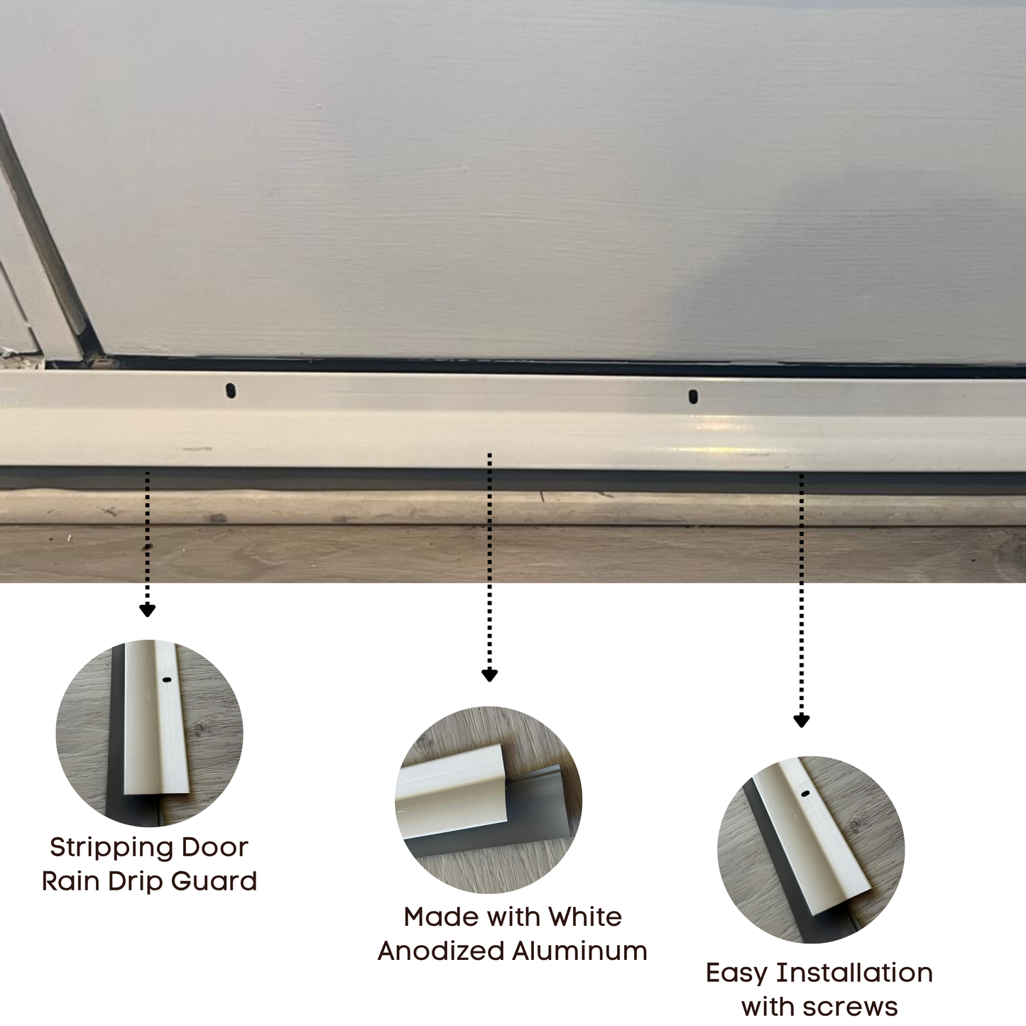 KC Hardware Door Bottom Sweep with Rain Drip Cap| Weather Stripping Door Rain Drip Guard | White Anodized Aluminum with Grey Vinyl Insert| 36 Inch