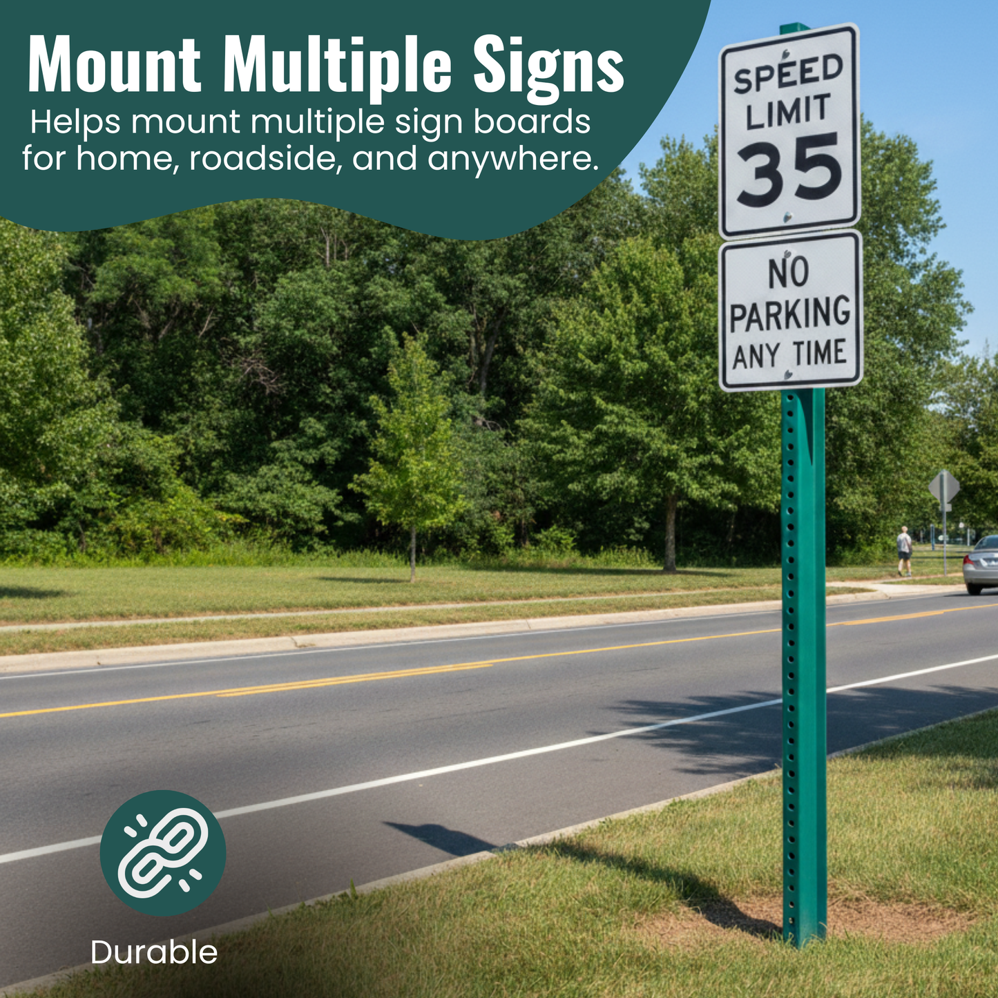 KC Hardware U-Channel Sign Post, Medium Weight | 6' Tall Baked Enamel Steel Post - Pack of 3