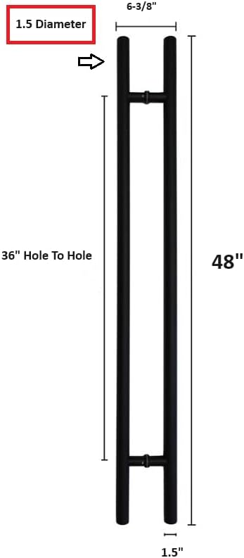 KC Hardware Stainless Steel Round H Shaped Push Pull Door Handles, Double Sided Door Pulls, Commercial Pull Door Handle for Sliding Doors and Entry Glass Doors - Chrome Nickle-48 Inch