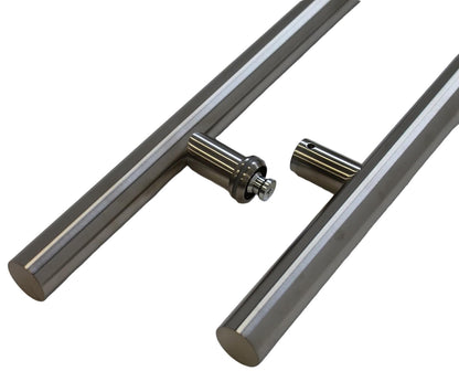 KC Hardware Stainless Steel Round H Shaped Push Pull Door Handles, Double Sided Door Pulls, Commercial Pull Door Handle for Sliding Doors and Entry Glass Doors - Chrome Nickle-48 Inch