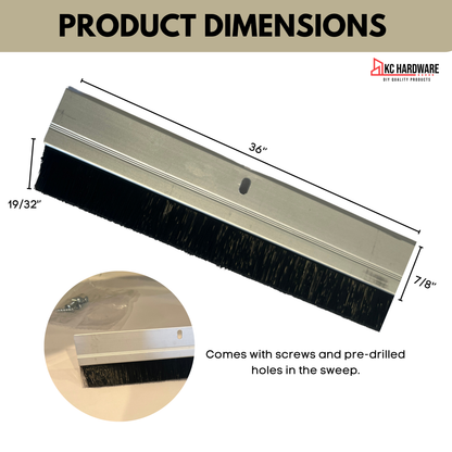 KC Hardware Door Brush Sweep | Door Brush Seal for Interior and Exterior Door Bottoms | 36 Inch | Silver Aluminum Plate 7/8 Inch