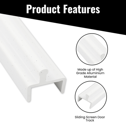 KC Hardware White Aluminium Sliding Screen Door Bottom Track, Patio Door Track Replacement, Sliding Door Track Repair- 72" Length.