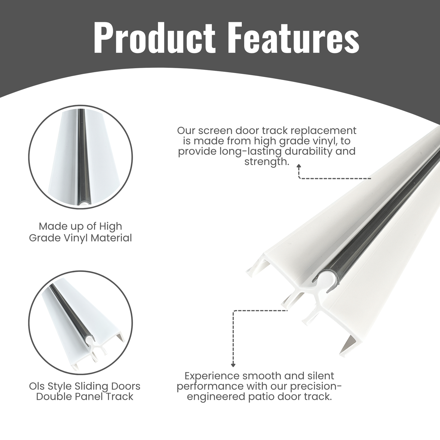 Old Style Sliding Glass Door Track Double Panel Track, Sliding Door Bottom Track, Screen Door Track Repair Rail - White