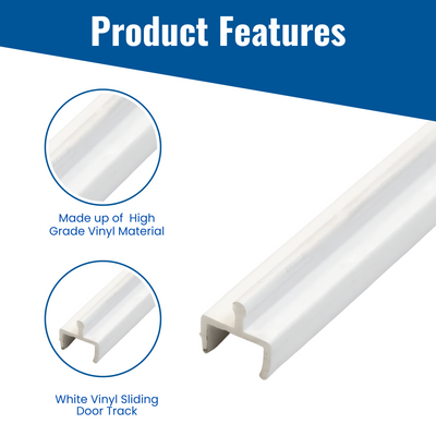 White Vinyl Sliding Door Track, 7/16 in Channel - 48 in, 72 in, 96 in