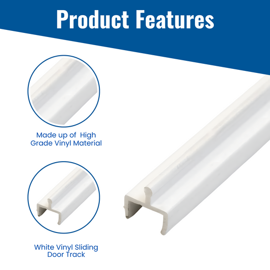 White Vinyl Sliding Door Track, 7/16 in Channel - 48 in, 72 in, 96 in