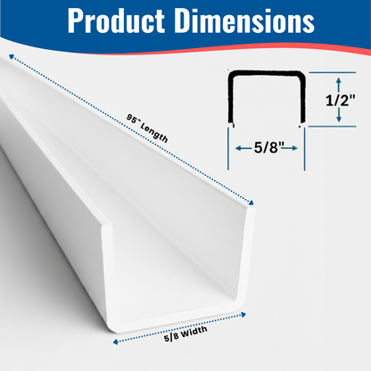 KC Hardware Aluminum Side U Channel Frame 5/8" Wide x 1/2" Tall for Sliding Screen Door, Weather Resistant Sliding Screen Patio Door Channel - White, 95" (Pack of 1)