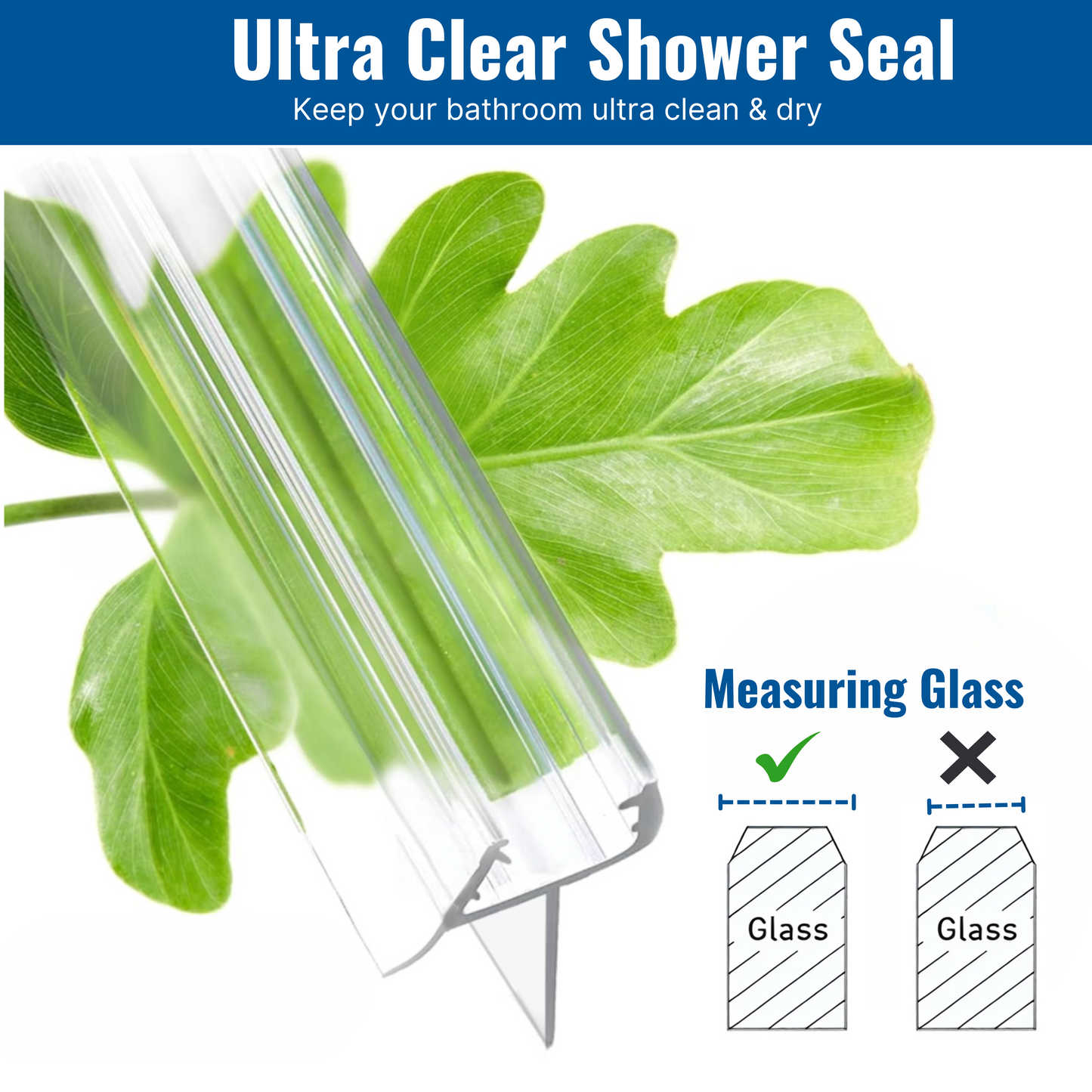 KC Hardware 36 Inch Frameless Clear Door Bottom Seal with Wipe, Shower Door Sweep for 1/4 Glass- Stops Water Leakage and Shower Leaks