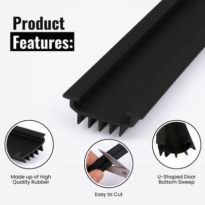 KC Hardware U Shaped Rubber Door Bottom Sweep| Weather Stripping Door Seal Bottom for Front Door Bottom| Under Door Seal for Exterior Doors| Black- 48 Inch