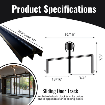 KC Hardware Premium Black Vinyl Sliding Door Track with Stainless Steel Cover - Ideal for Glass and Screen Doors, Home Improvement and Patio.