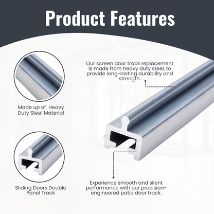 Stainless Steel Sliding Screen Door Track – Heavy-Duty Steel Bottom Track Replacement for Patio and Exterior Doors, Sliding Door Repair Rail- Silvery Finish