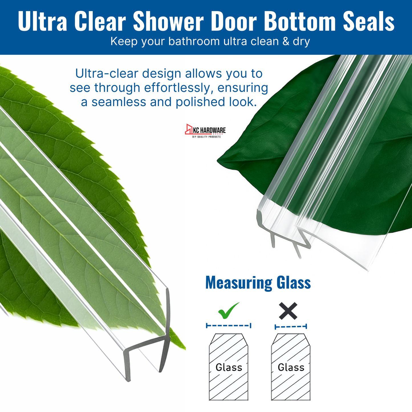 Frameless Shower Door Kit Side H 72'' + Bottom Seals Strips with Drip Rail 40''- Ultimate Kit for Shower Leaks (1/4'' Thickness (6mm)) Clear