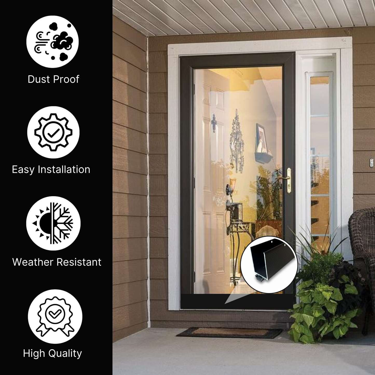 Storm Door Bottom Sweep Black U-Wrap Aluminum 36" x 1-3/4" x 3"