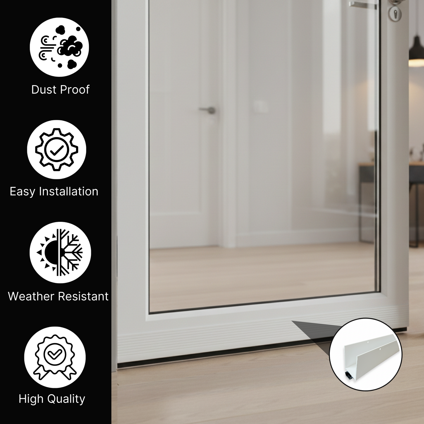 48 In White Aluminum U-Shaped Storm Door Bottom Sweep with Rubber Seal