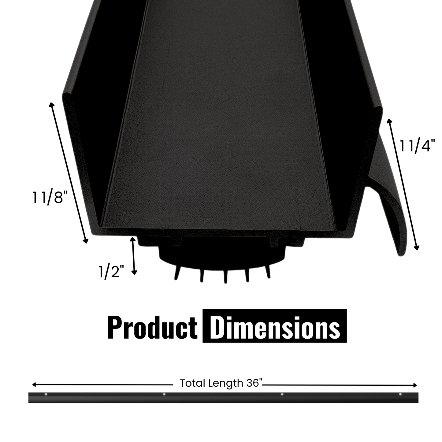 U Shaped Aluminum Door Bottom Sweep with Drip Cap, Weather Stripping Seal for Exterior Doors, 1 3/4" Width, Black