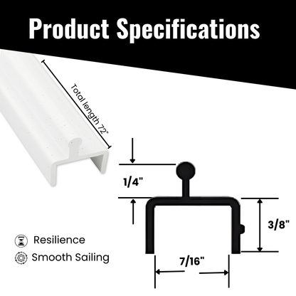 KC Hardware White Aluminium Sliding Screen Door Bottom Track, Patio Door Track Replacement, Sliding Door Track Repair- 72" Length.