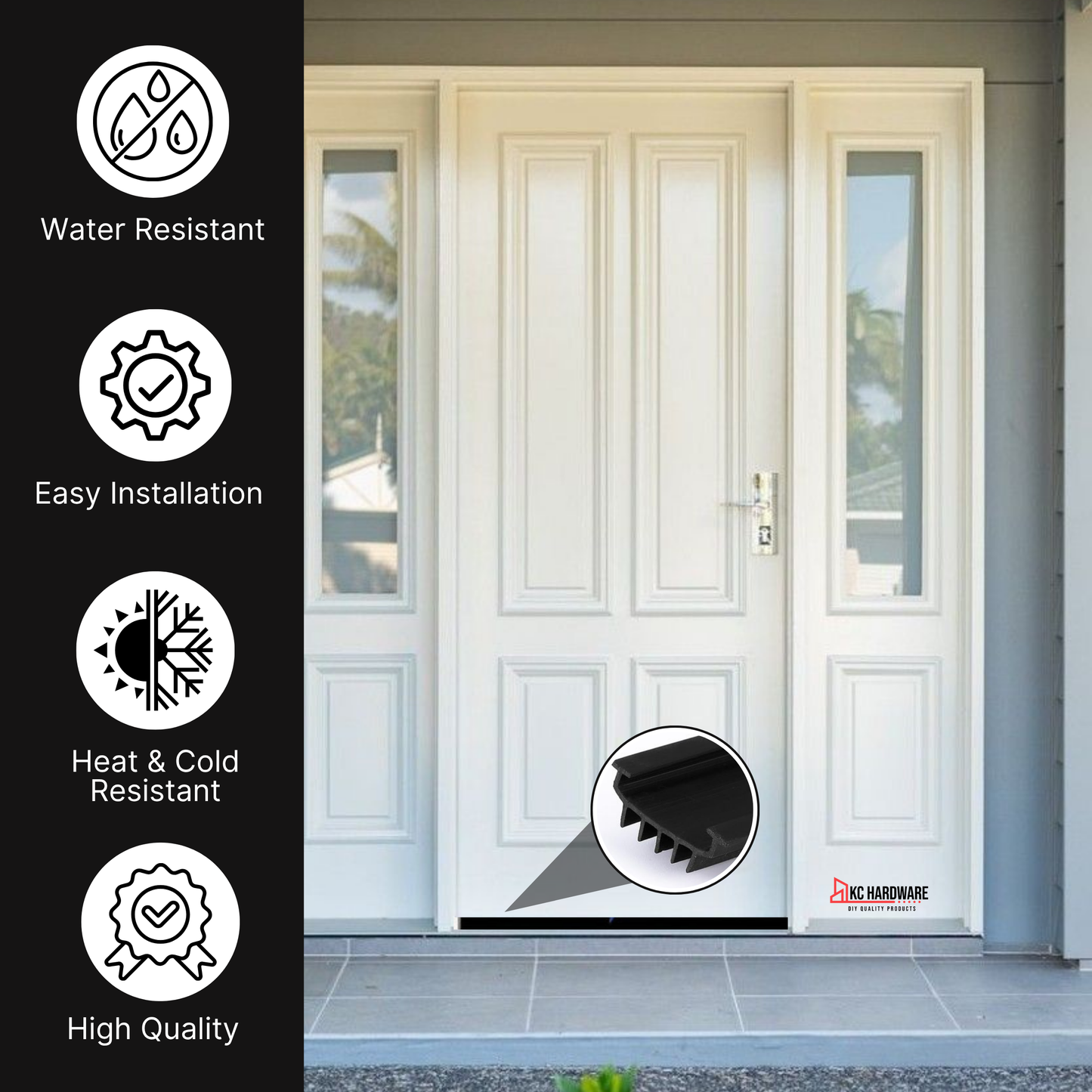 KC Hardware U Shaped Rubber Door Bottom Sweep| Weather Stripping Door Seal Bottom for Front Door Bottom| Under Door Seal for Exterior Doors| Black- 48 Inch