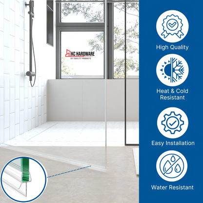 KC Hardware 36 Inch Frameless Clear Door Bottom Seal with Wipe, Shower Door Sweep for 1/4 Glass- Stops Water Leakage and Shower Leaks