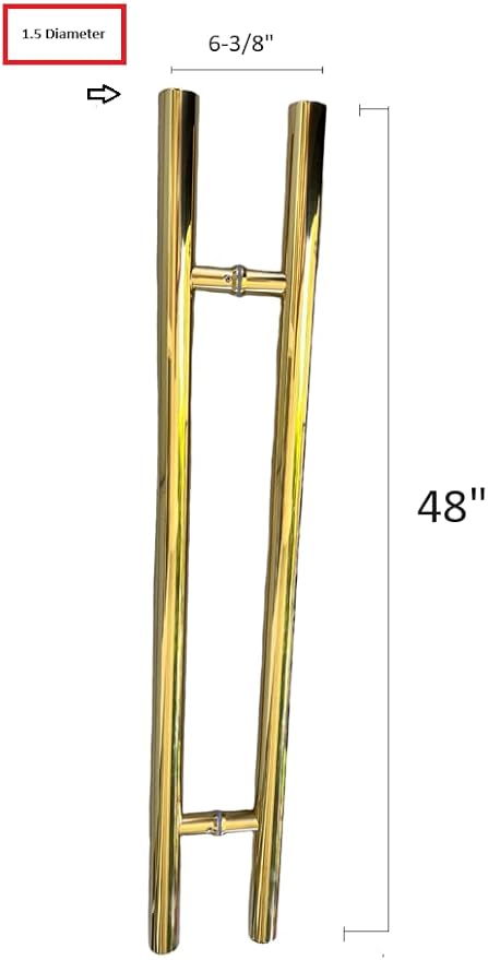 KC Hardware 48" H-Shape Push/Pull Door Handle, Gold Stainless Round Bar