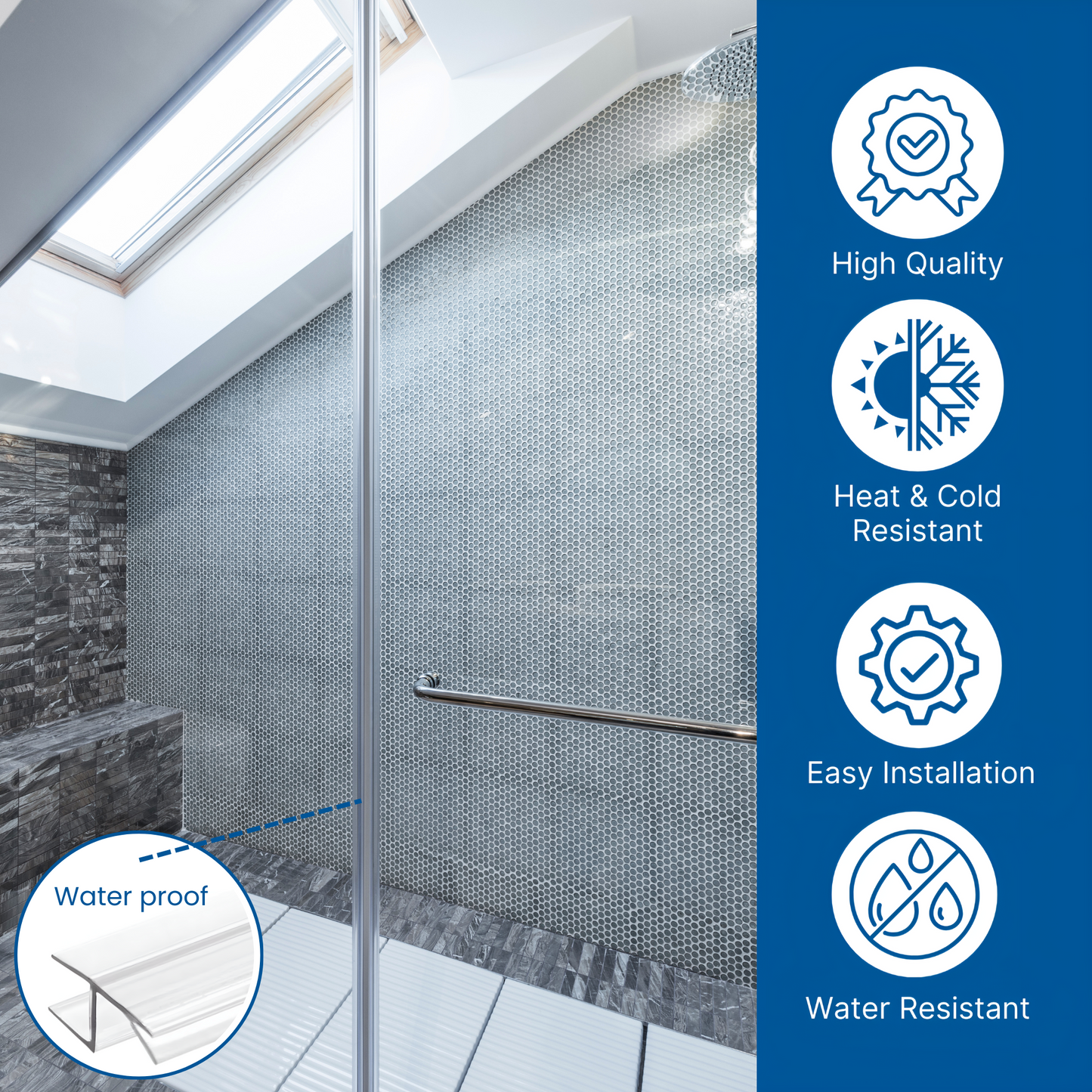 KC Hardware 95 Inch Frameless Shower Door Side Seal Strip, Door H-Jamb with Vinyl Insert (180 Degree) for 3/8 Inch (8-10mm) Thick Glass, Water Guard That Prevents leaks, Ultra Clear