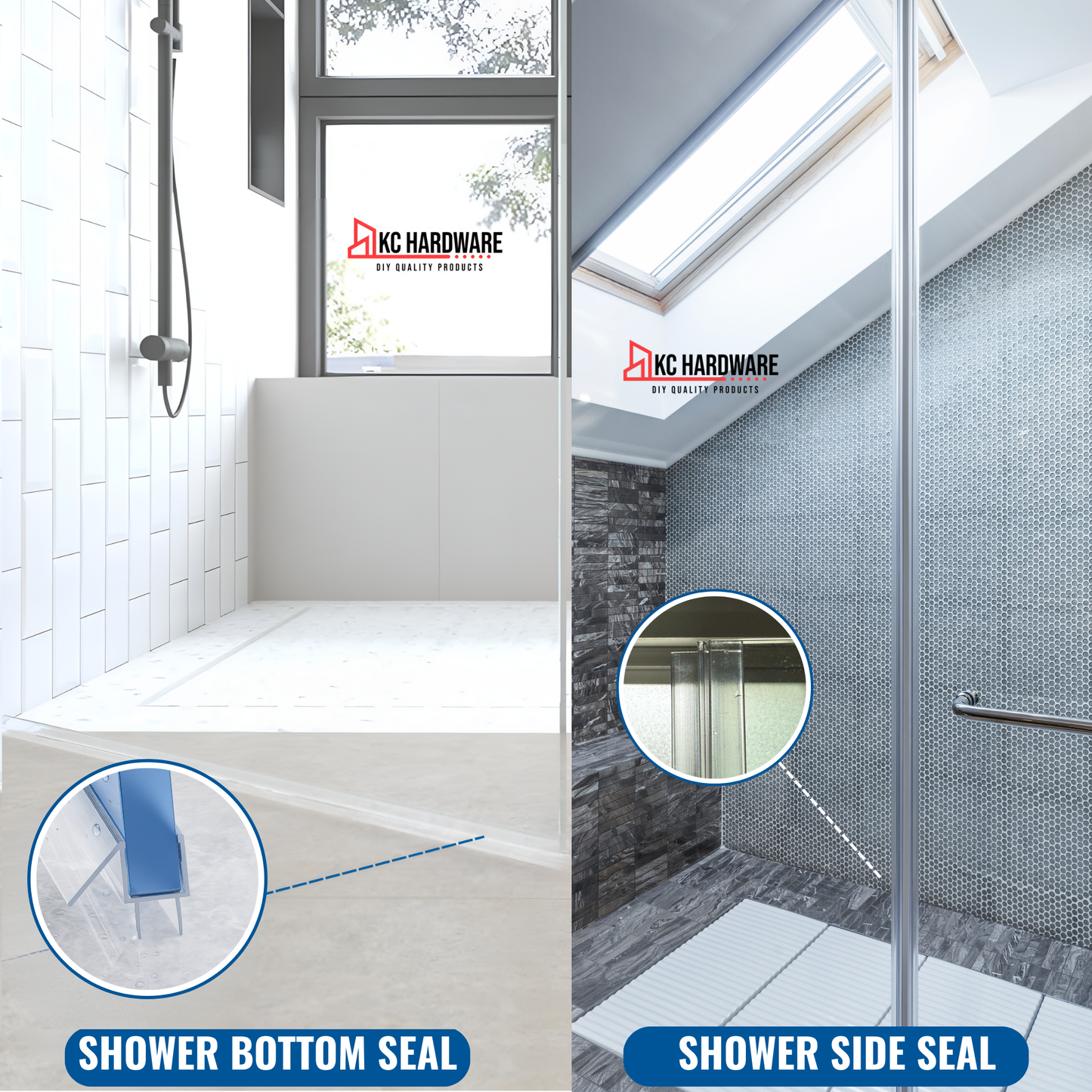 Frameless Shower Door Kit Side H 72'' + Bottom Seals Strips with Drip Rail 40''- Ultimate Kit for Shower Leaks (3/8'' Thickness (10mm)) Clear