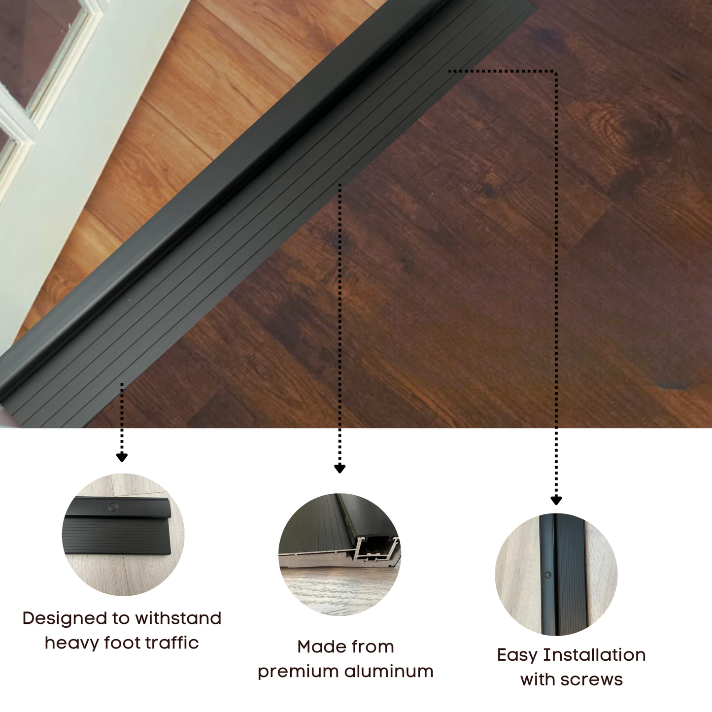 KC Hardware Exterior Door Threshold 4 9/16" Outdoor Swing Black Threshold Heavy Duty Adjustable Aluminum Door Sill Pan for Weatherproof & Easy Install for Residential/Commercial Use- 36" Length