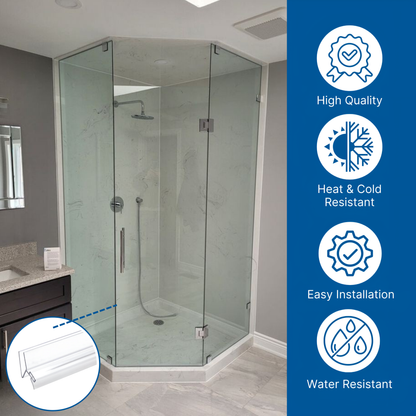 KC Hardware 95 Inch Frameless Shower Door Side H-Jamb Seal, Glass Shower Door Seal Strip (135 Degree) for 3/8 Inch (8-10mm) Thick Glass, Water Guard That Prevents leaks, Ultra Clear