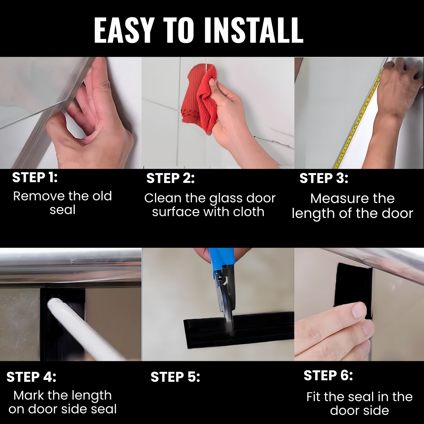 95" H-Type Shower Door Side Seal for 3/8" Glass (8–10mm) - Black