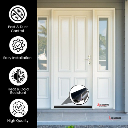 U Shaped Aluminum Door Bottom Sweep with Drip Cap, Weather Stripping Seal for Exterior Doors, 1 3/4" Width, Black