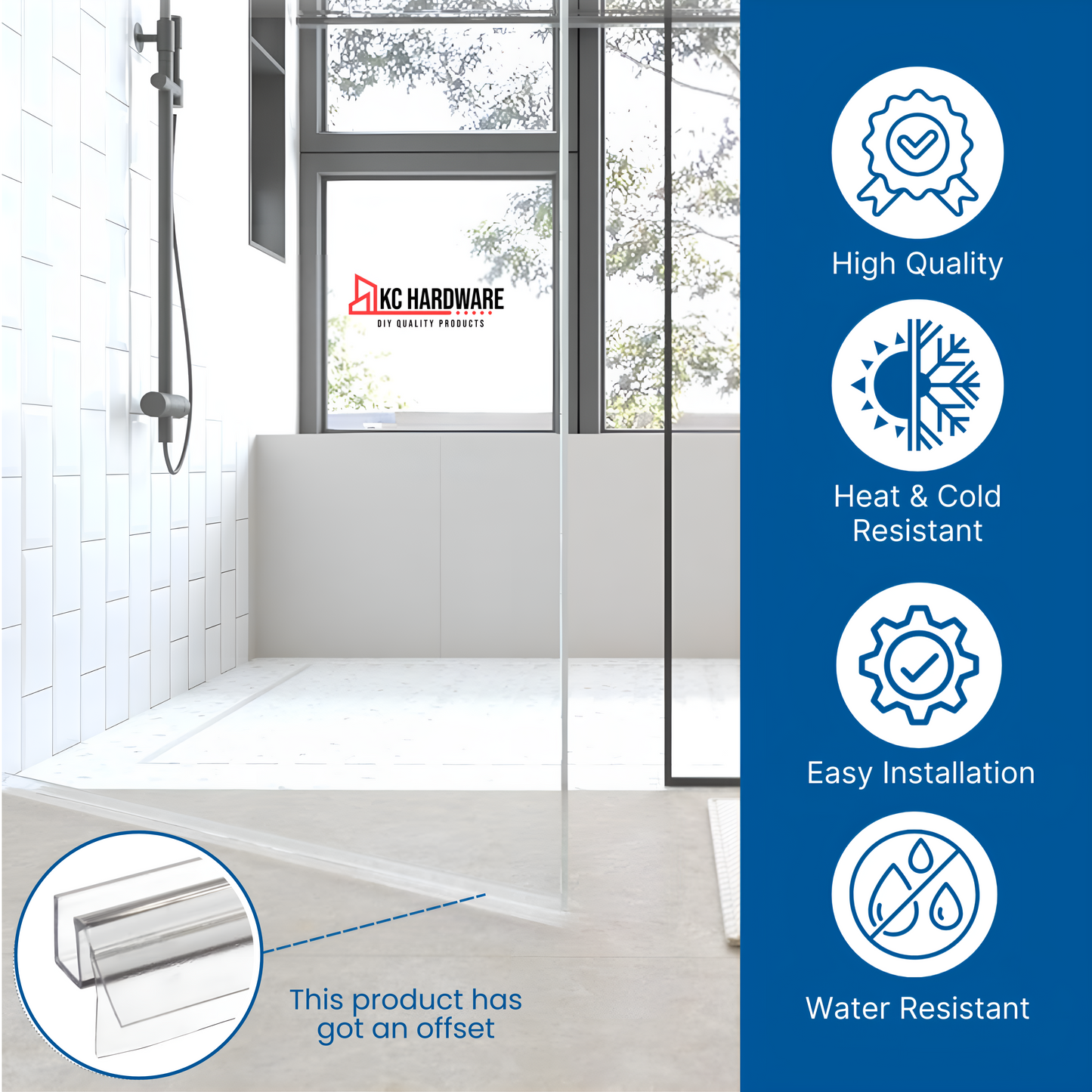 KC Clear Premium Bottom Wipe with Drip Rail & Offset Flexible Fin for 3/8" Glass - 36" Length