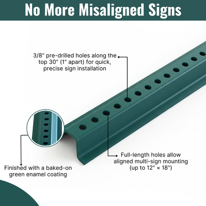 KC Hardware U-Channel Sign Post, Medium Weight | 6' Tall Baked Enamel Steel Post - Pack of 3