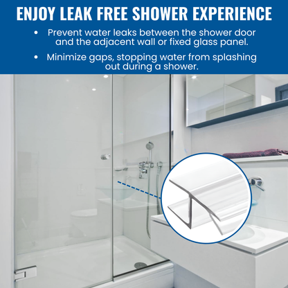 KC Hardware 95 Inch Frameless Shower Door Side Seal Strip, Door H-Jamb with Vinyl Insert (180 Degree) for 3/8 Inch (8-10mm) Thick Glass, Water Guard That Prevents leaks, Ultra Clear