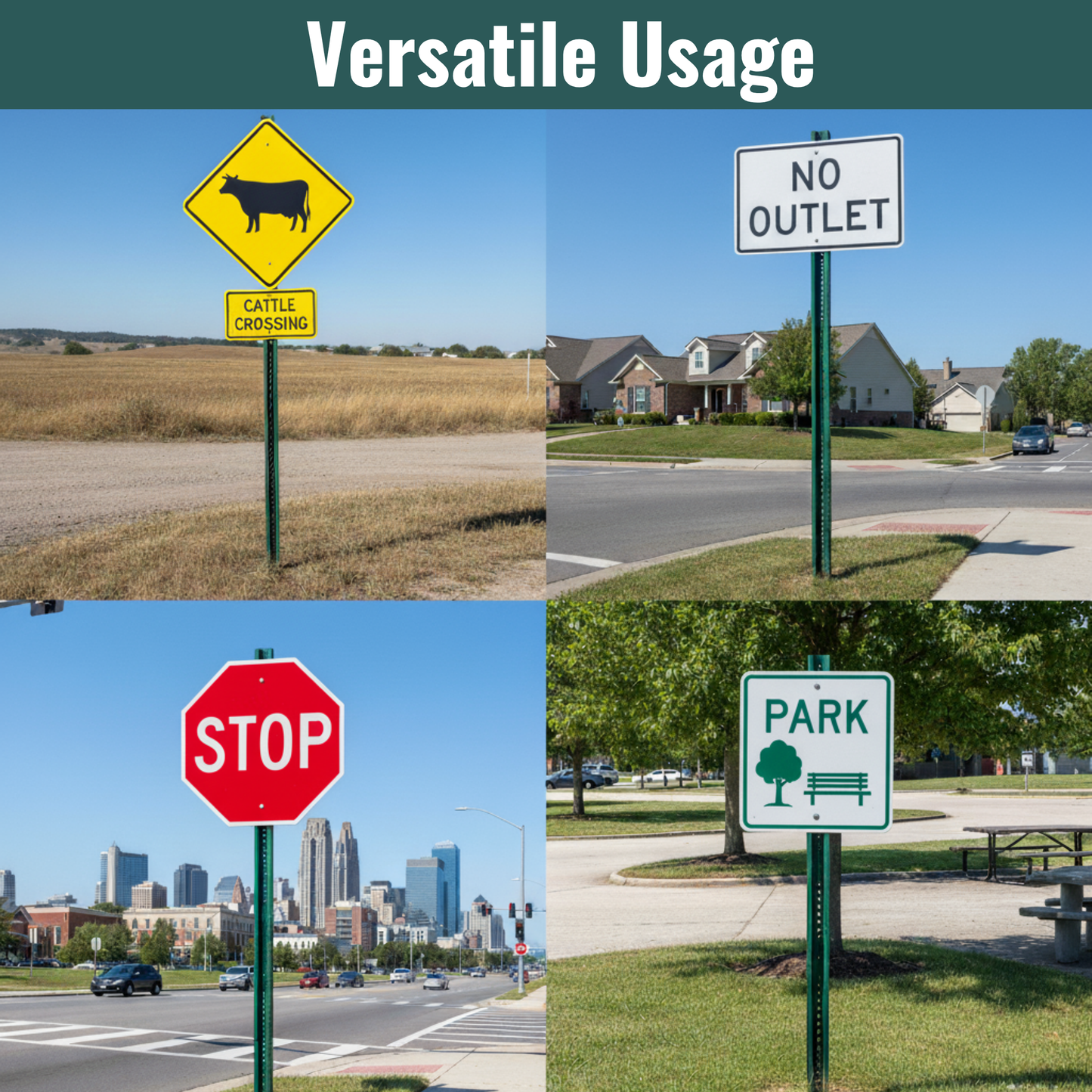 KC Hardware U-Channel Sign Post, Medium Weight | 6' Tall Baked Enamel Steel Post - Pack of 3