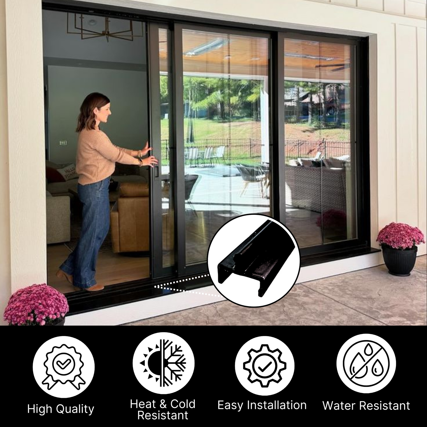 KC Hardware Black Aluminum Sliding Screen Door Bottom Track, Patio Door Track Replacement, Sliding Door Track Repair- 72" Length