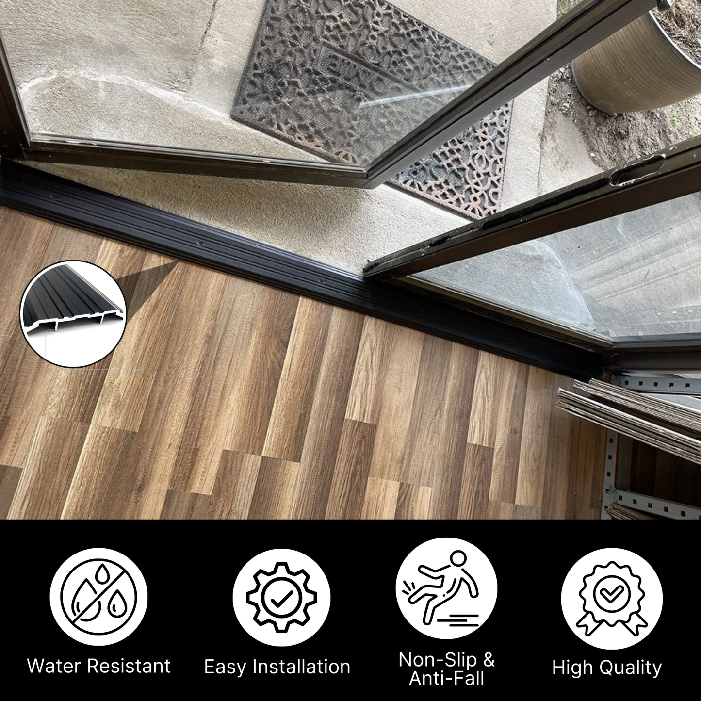 KC Hardware Aluminum Door Threshold- Transition Strip and Door Saddle Thresholds for Exterior and Front Doors- 4" Wide 1/2" Height - Black Anodized