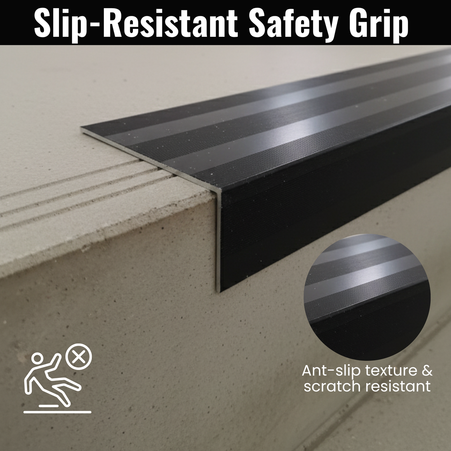 Black Aluminum Stair Nosing 36" length – Heavy-Duty Stair Edge Protector, Non-Slip Stair Nose Molding, Scratch-Resistant Stair Sill Trim for Safety & Durability