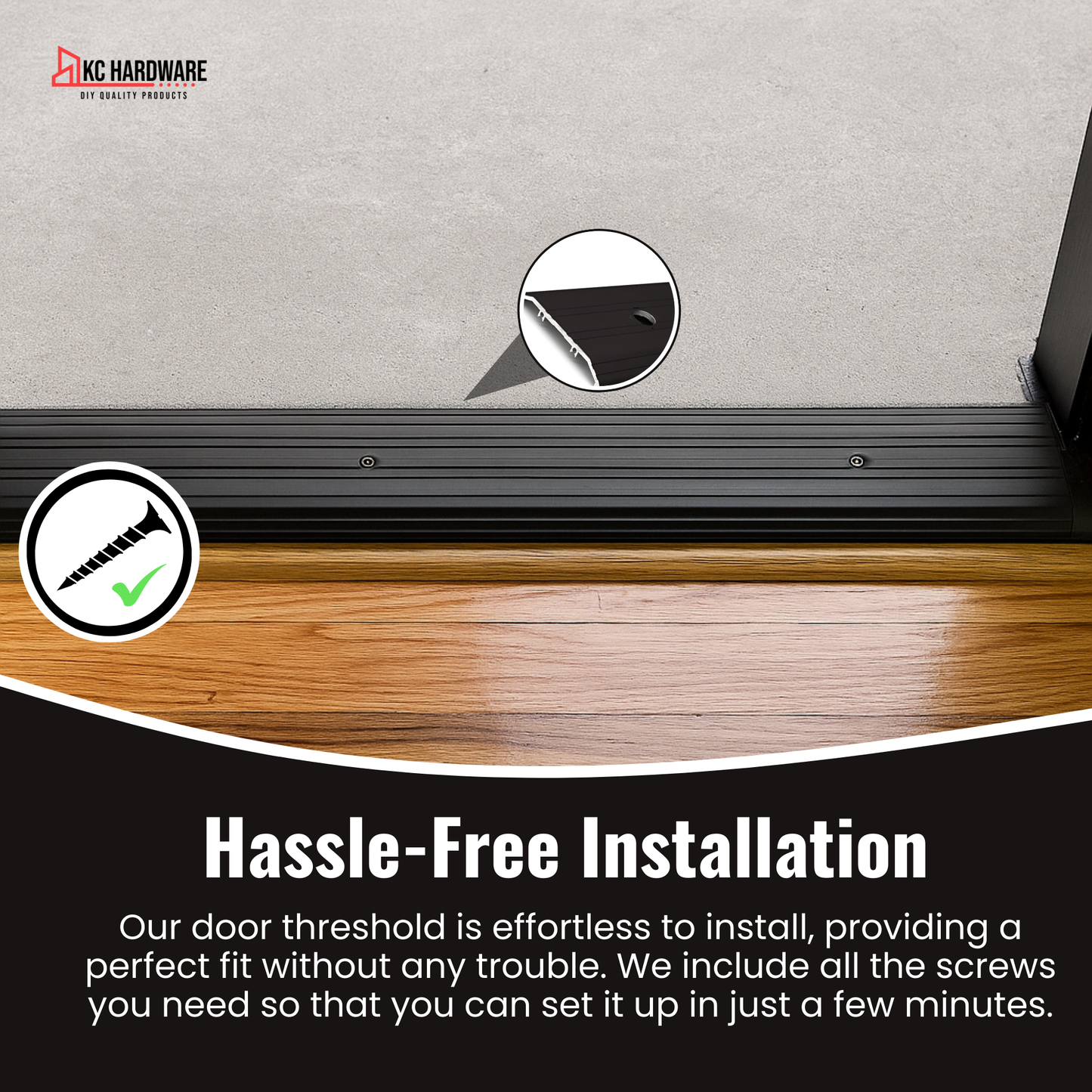 KC Hardware Aluminum Door Threshold- Transition Strip and Door Saddle Thresholds for Exterior and Front Doors- 4" Wide 1/2" Height - Black Anodized