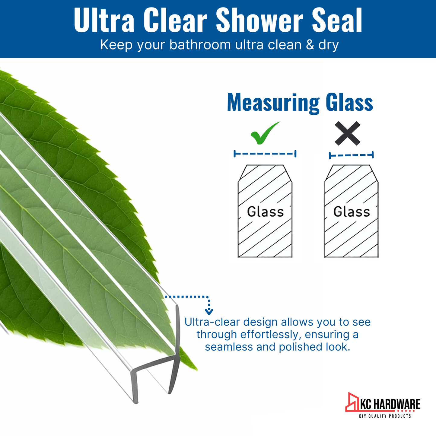 CBW Frameless Shower Door Side Seal Strip H-Type 180 Degree 72'' Length, Clear (1/2'' Glass)