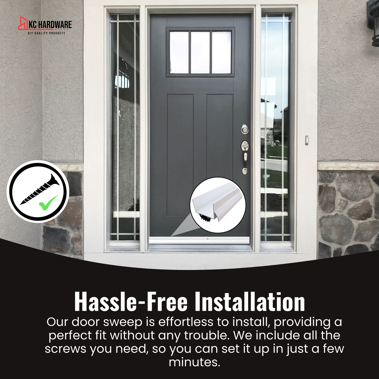 Aluminum U-Shaped Door Bottom Sweep with Drip Cap, 1 3/4" Width