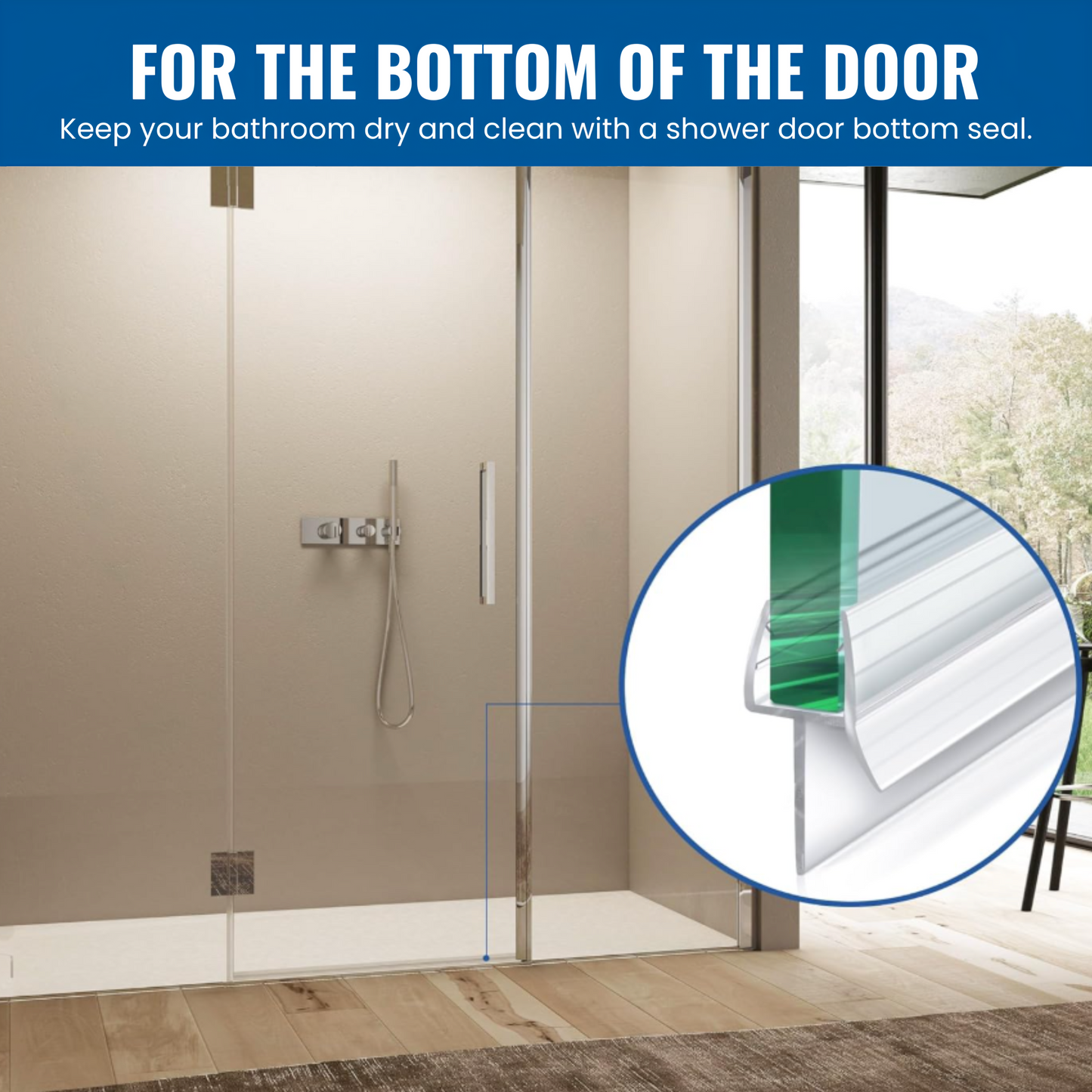 KC Hardware 36 Inch Frameless Clear Door Bottom Seal with Wipe, Shower Door Sweep for 1/4 Glass- Stops Water Leakage and Shower Leaks