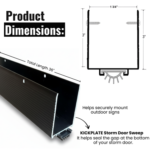 Storm Door Bottom Sweep Black U-Wrap Aluminum 36" x 1-3/4" x 3"