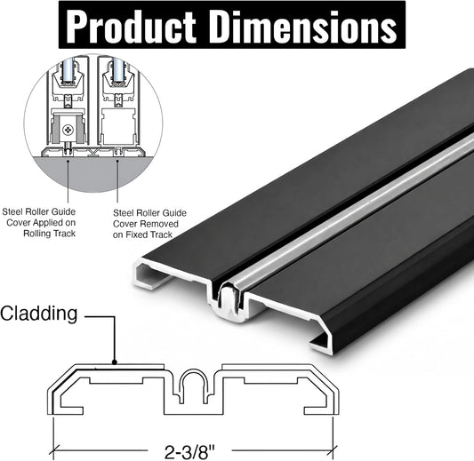 Heavy-Duty Sliding Door Bottom Track 95 in Aluminum Black Finish