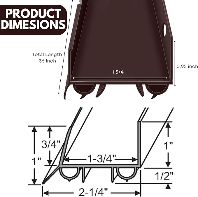 Brown U-Shaped Vinyl Door Bottom Sweep for 1-3/4" Doors, 36"