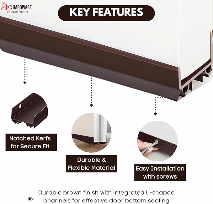 Brown U-Shaped Vinyl Door Bottom Sweep for 1-3/4" Doors, 36"