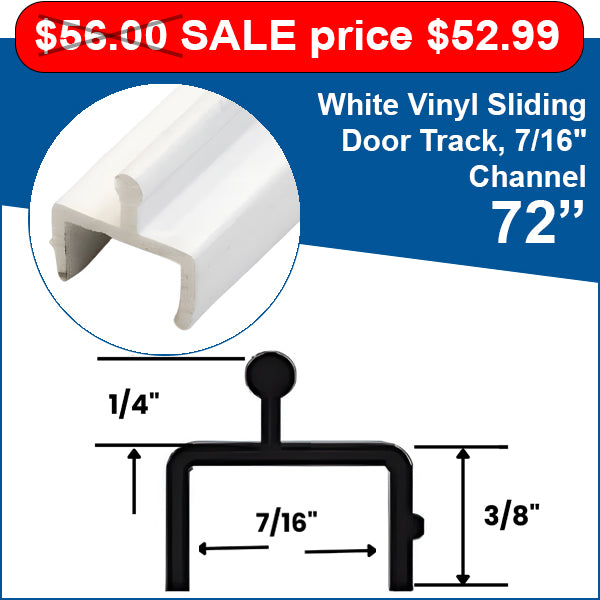 White Vinyl Sliding Door Track, 7/16 in Channel - 48 in, 72 in, 96 in | 72 in Special Deal — Was $56.00, Now $52.99