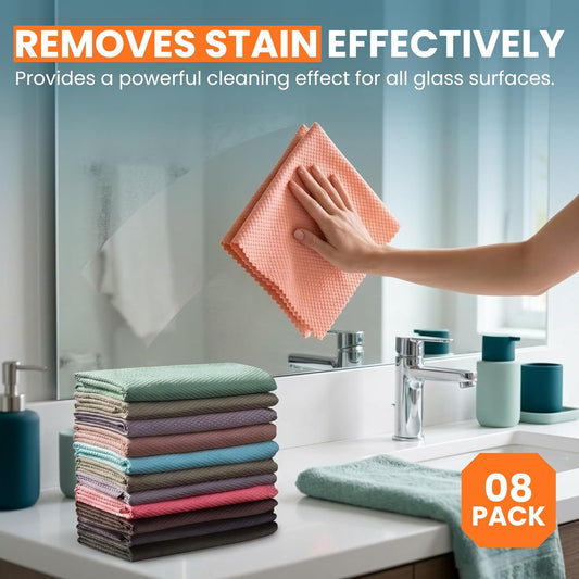 Streak Free Glass Cleaning Cloth 8 Pack for Shower Doors & Windows