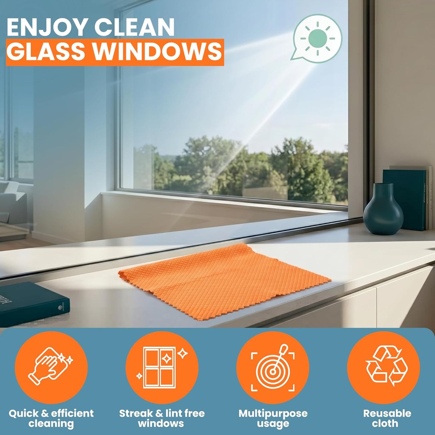 Streak Free Glass Cleaning Cloth 8 Pack for Shower Doors & Windows