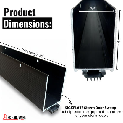36 in / 48 in Storm Door Bottom Sweep Black U-Wrap Aluminum x 1-3/4 in x 3 in