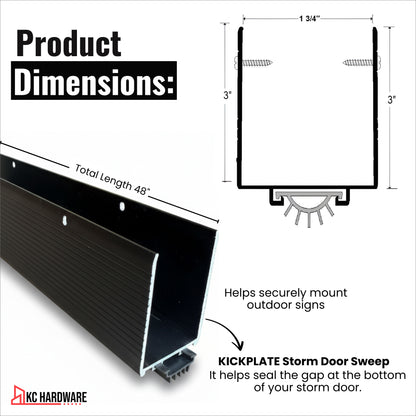 36 in / 48 in Storm Door Bottom Sweep Black U-Wrap Aluminum x 1-3/4 in x 3 in
